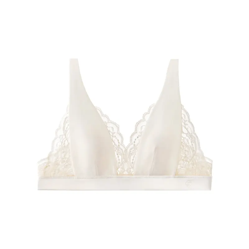 French Lace Patchwork 3/4 Cup Wilreless Plunge Satin Bra