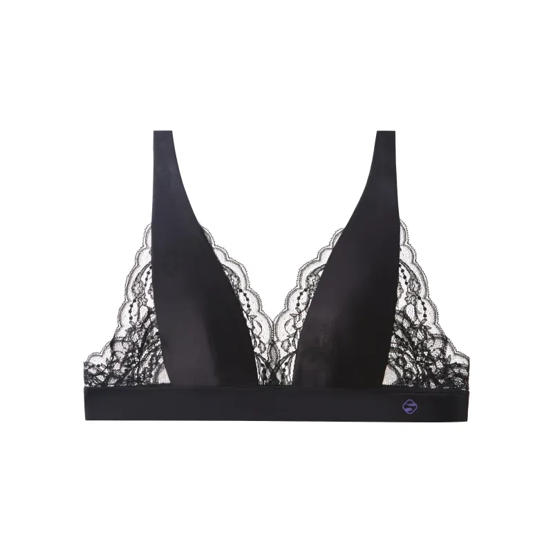 French Lace Patchwork 3/4 Cup Wilreless Plunge Satin Bra