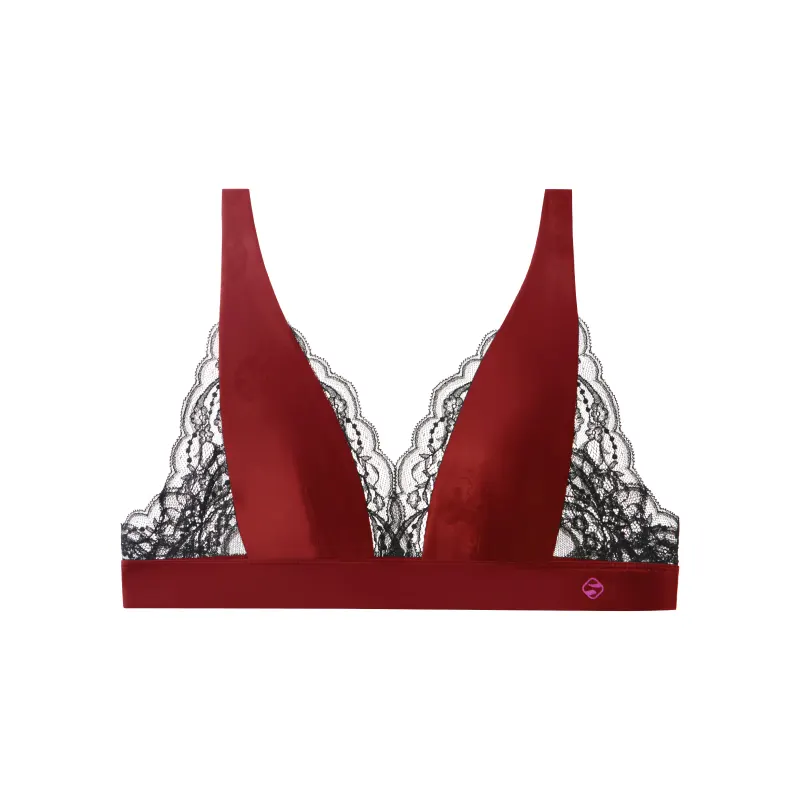 French Lace Patchwork 3/4 Cup Wilreless Plunge Satin Bra