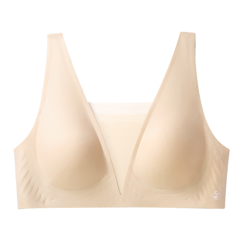 French Wireless Seamless Plung Deep V Mesh Bra