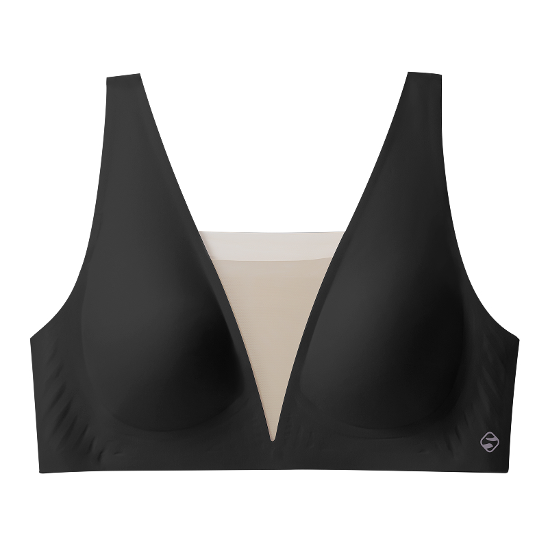 French Wireless Seamless Plung Deep V Mesh Bra