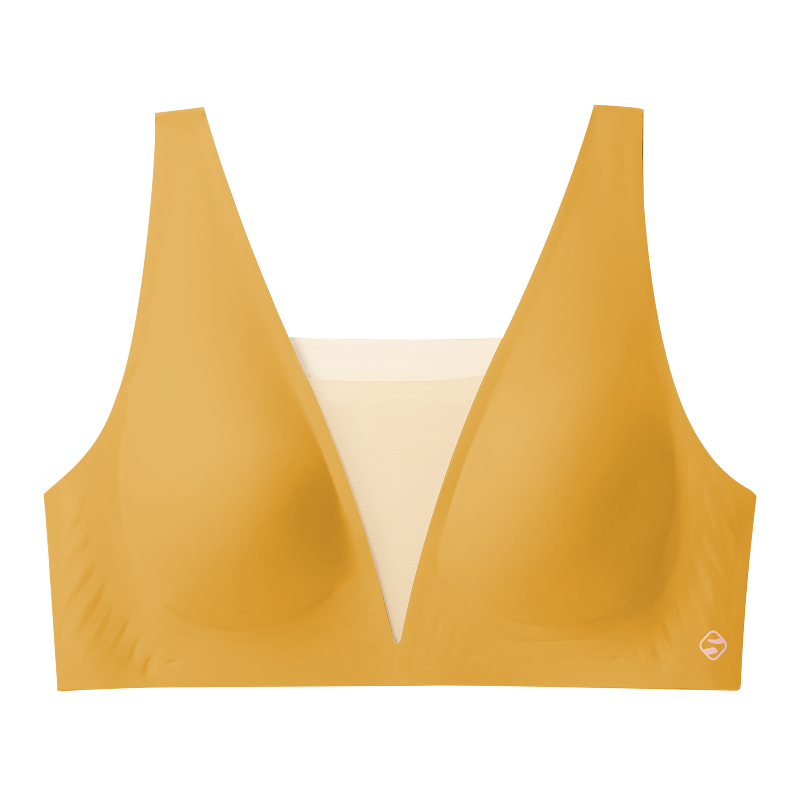 French Wireless Seamless Plung Deep V Mesh Bra