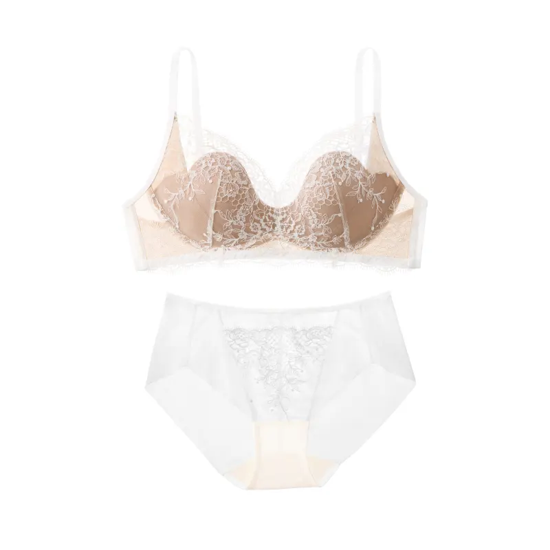 French Floral Embroidery Wireless Bra Sets
