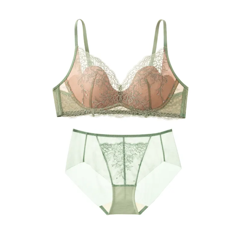 French Floral Embroidery Wireless Bra Sets