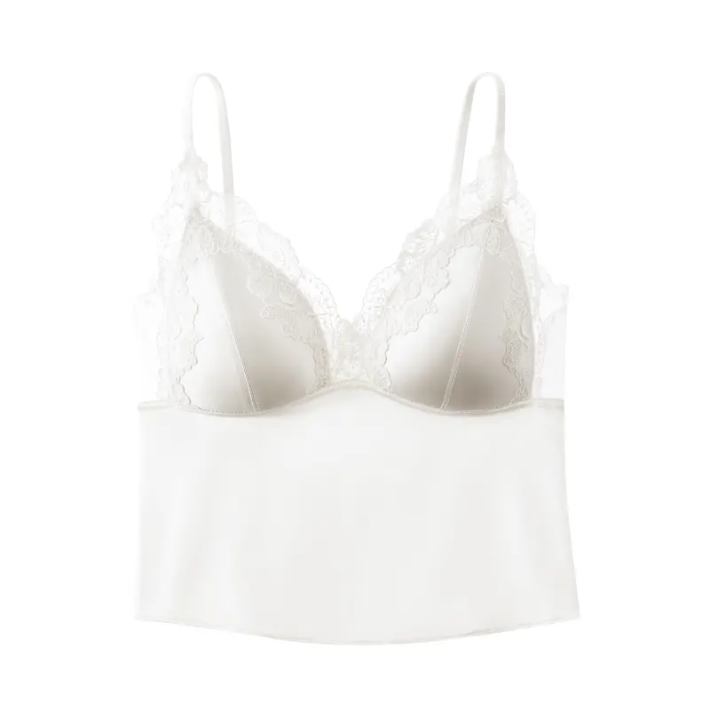 Lace Spliced Triangle Cup Satin Camisole Tops