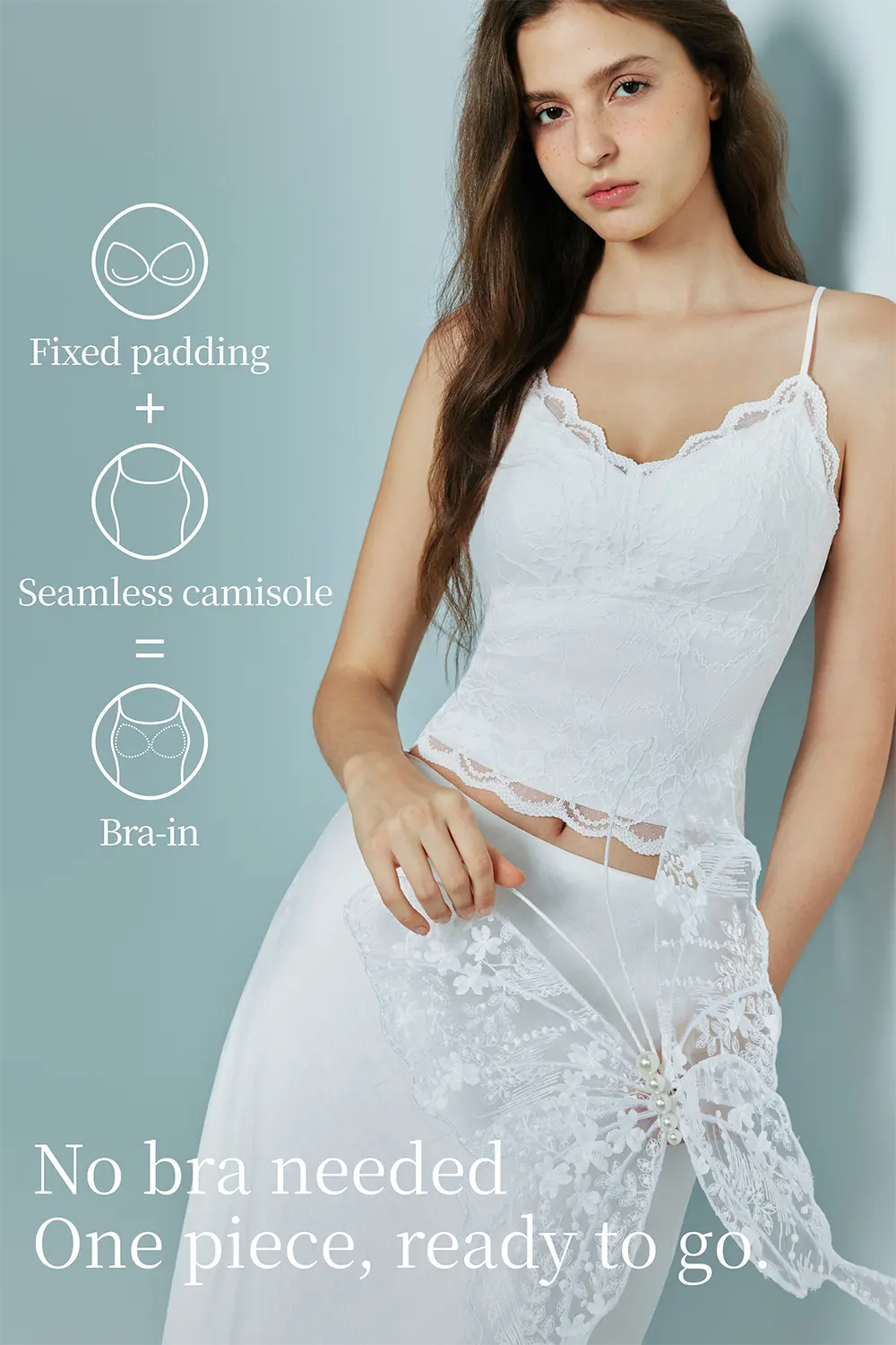 Lace V-Neck Sexy Cami Tops Built-in Bra