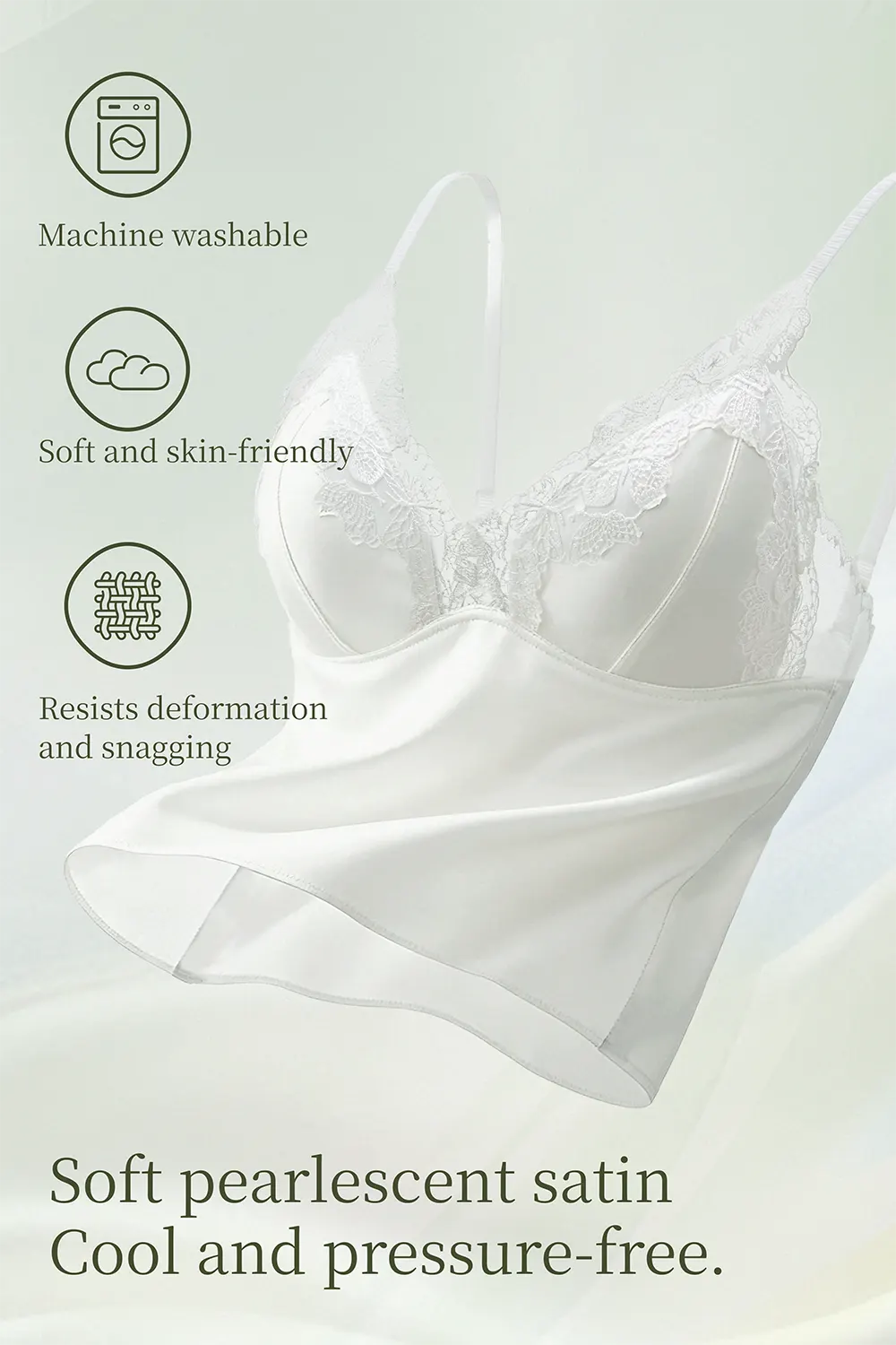 Lace Spliced Triangle Cup Satin Camisole Tops