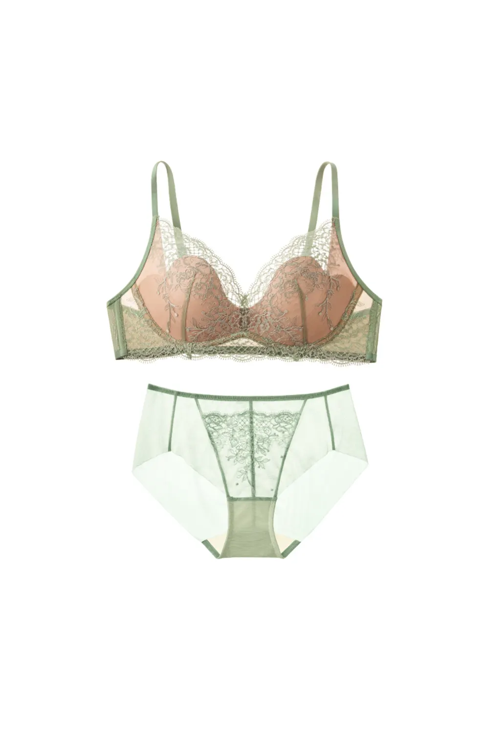 French Floral Embroidery Wireless Bra Sets