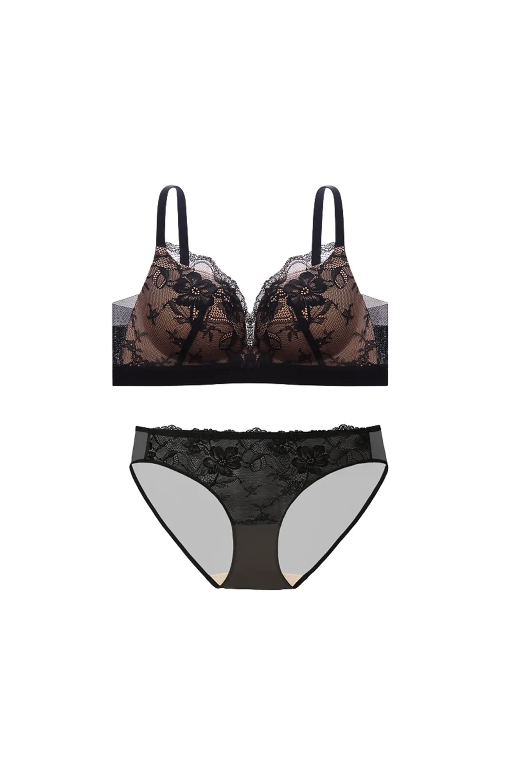 Lace Push Up Plunge Floral Bras Set