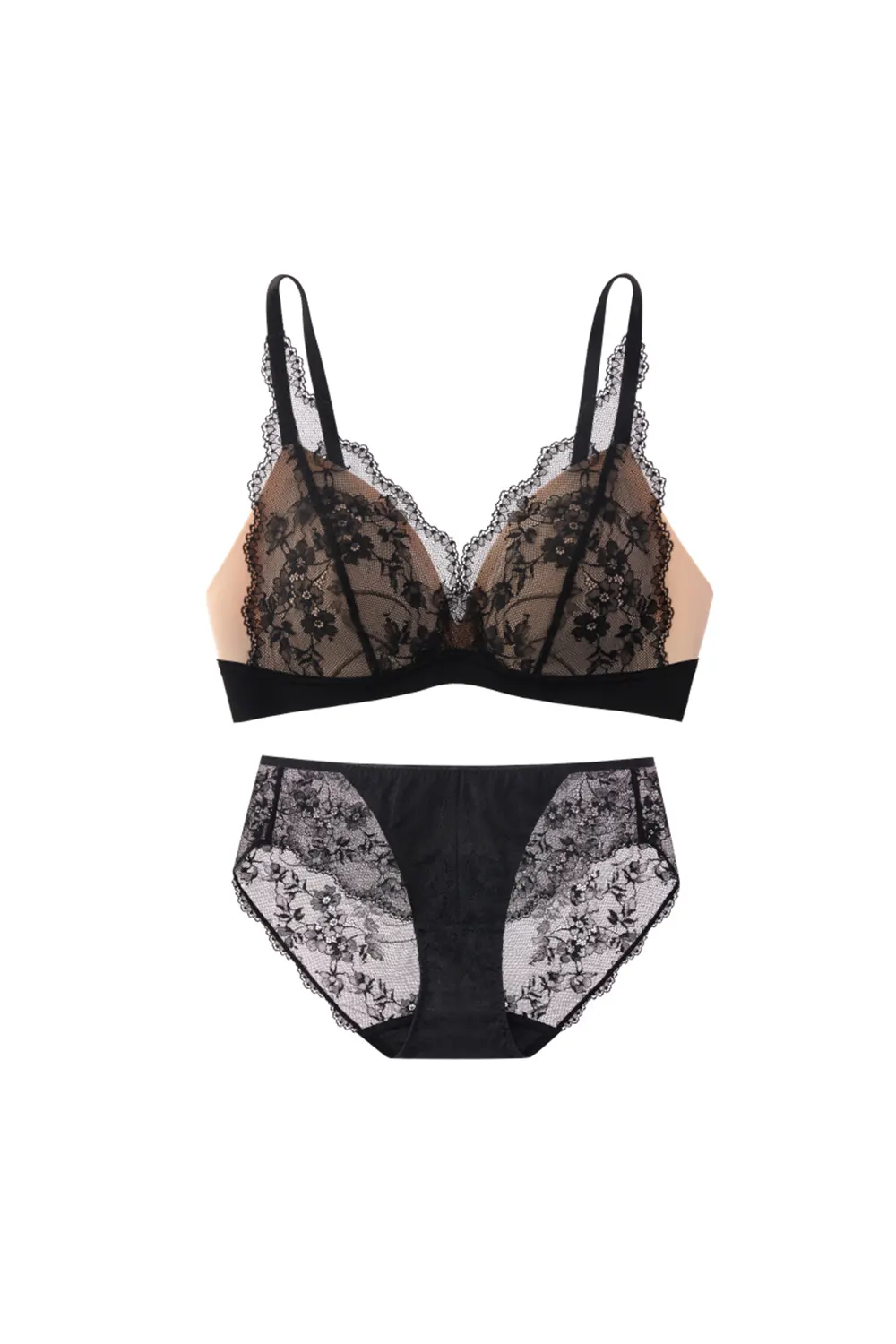 Lace Plunge Comfort Small Chest Bras and Panty Set