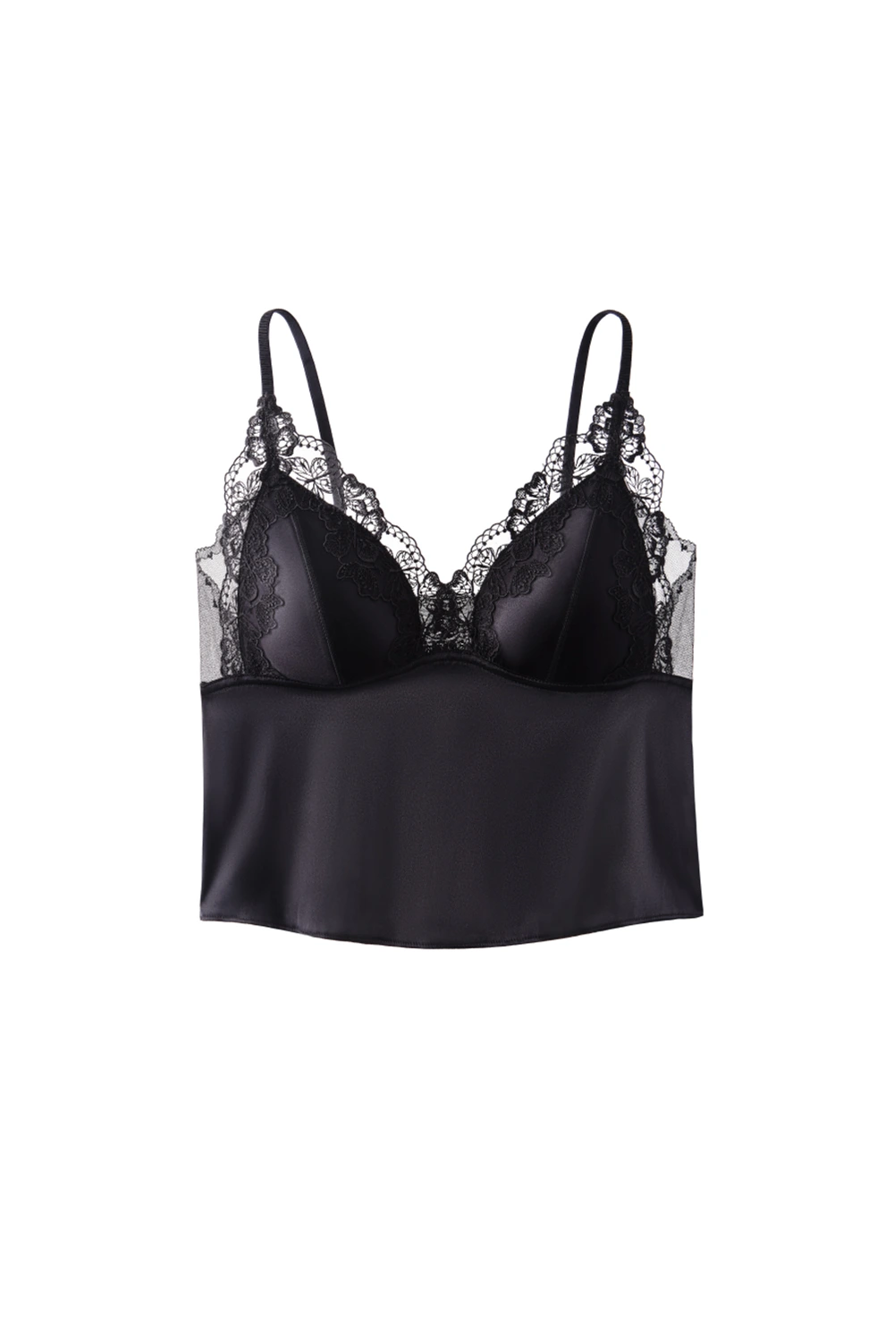 Lace Spliced Triangle Cup Satin Camisole Tops