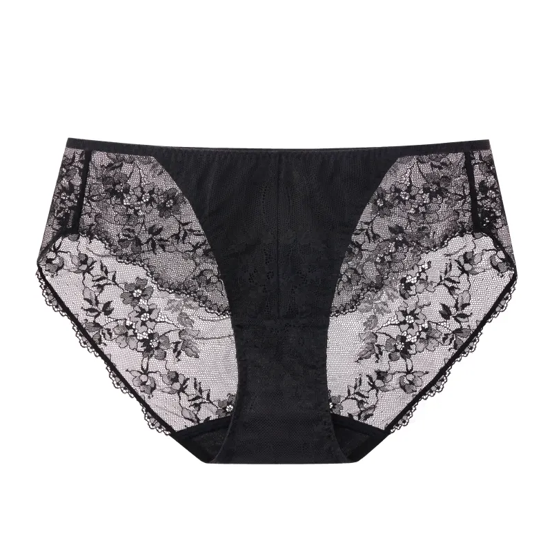 Mid Waist Breathable Thin French Lace Brief