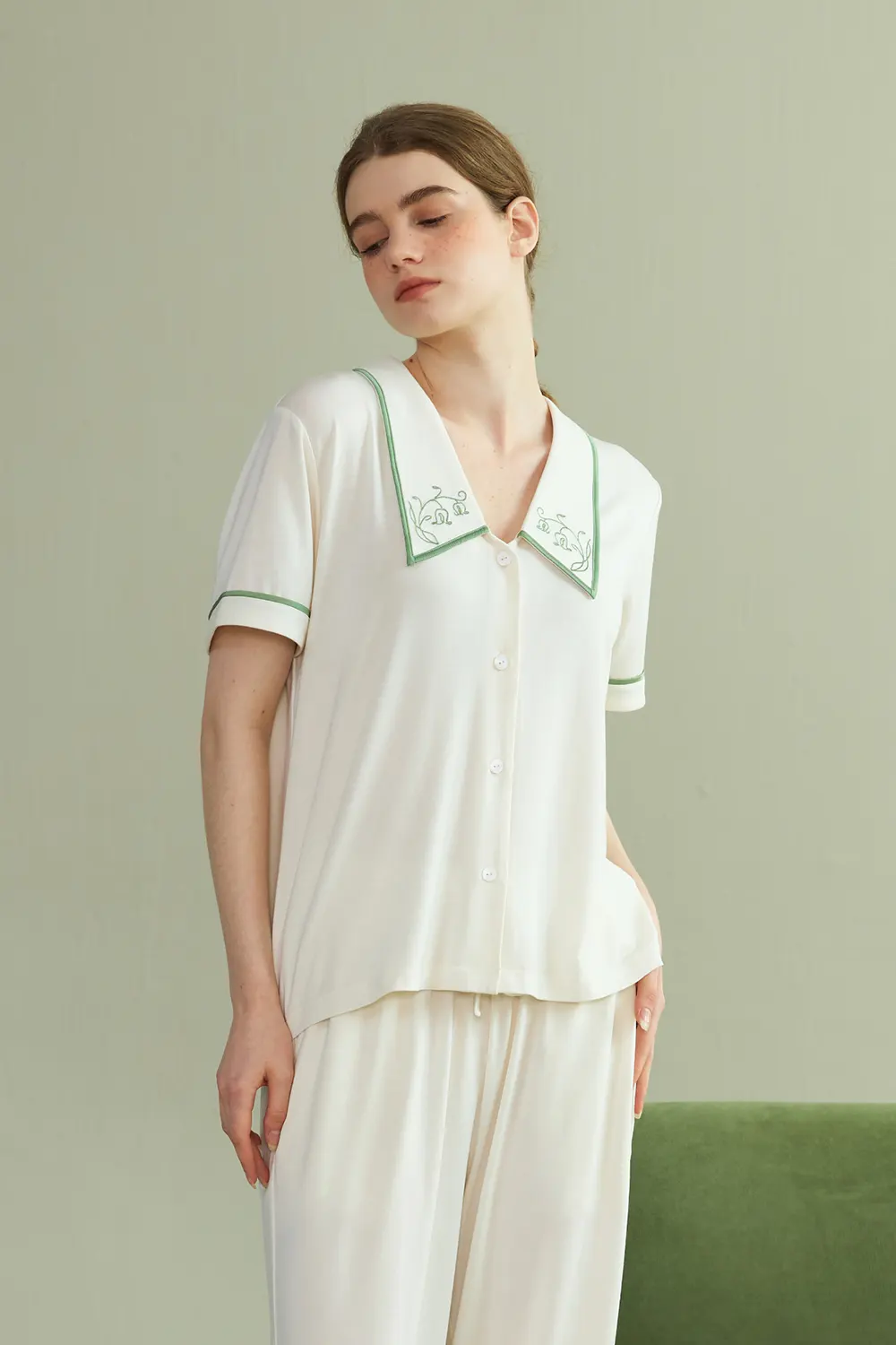 Modal Cooling Embroidery Pajamas Sets