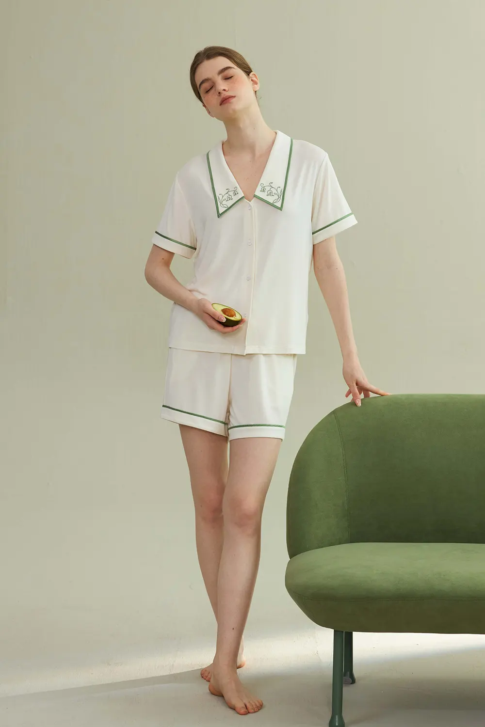 Modal Cooling Embroidery Pajamas Sets