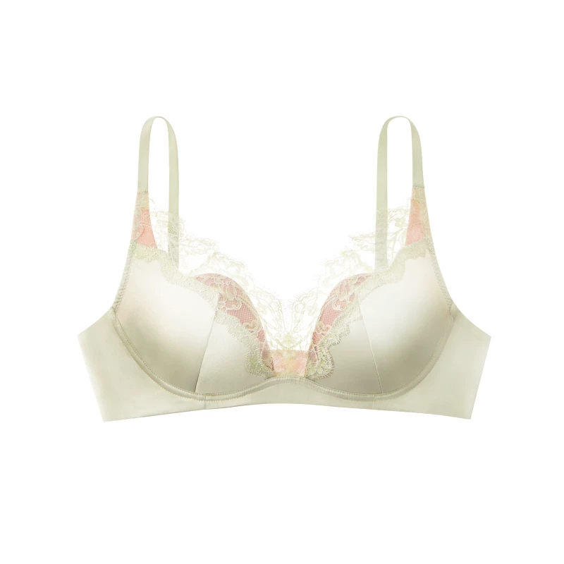 Satin Lace Deep V Bra