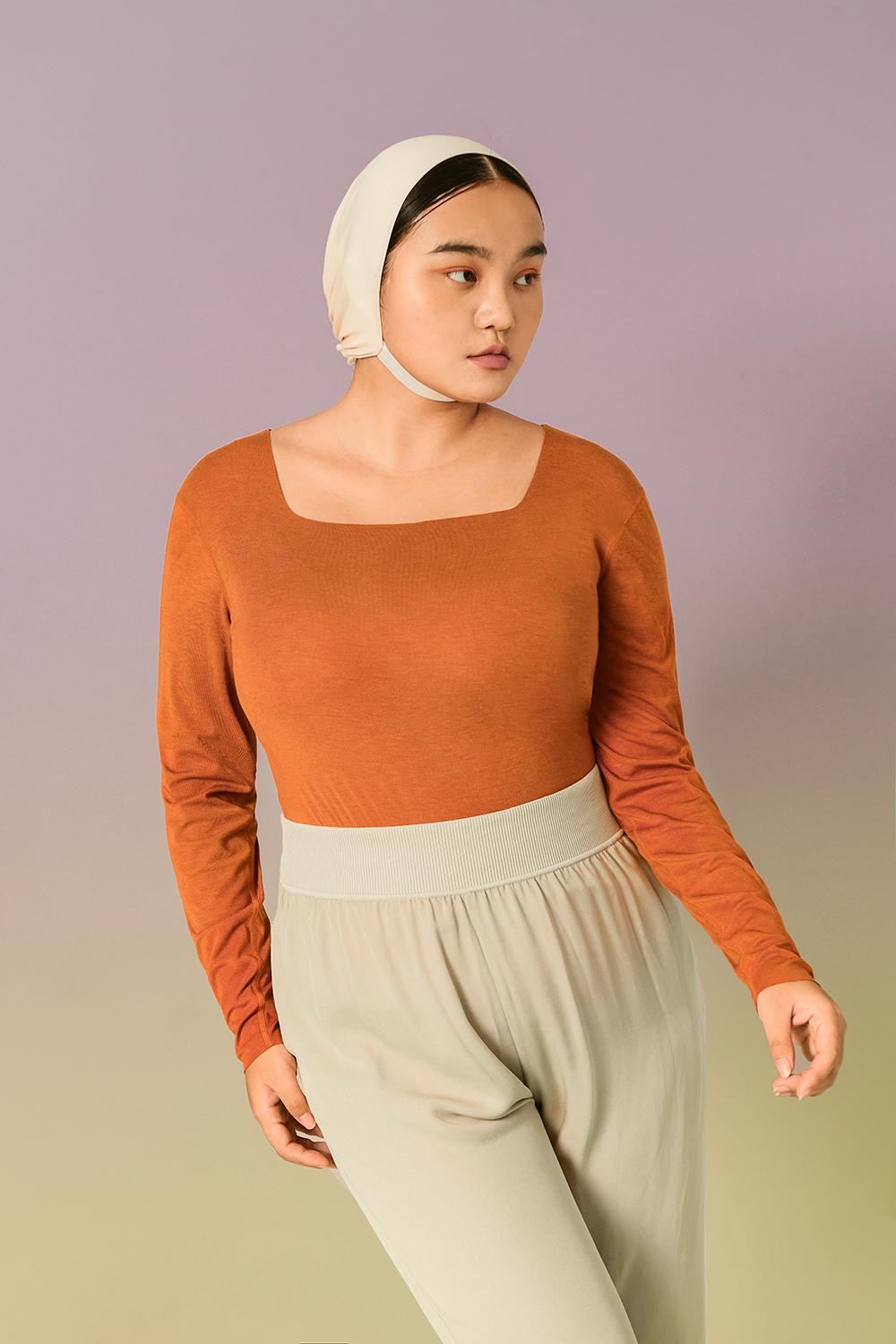 Plus Size Square Neck Oversized Long Sleeve Thermal Underwear Tops
