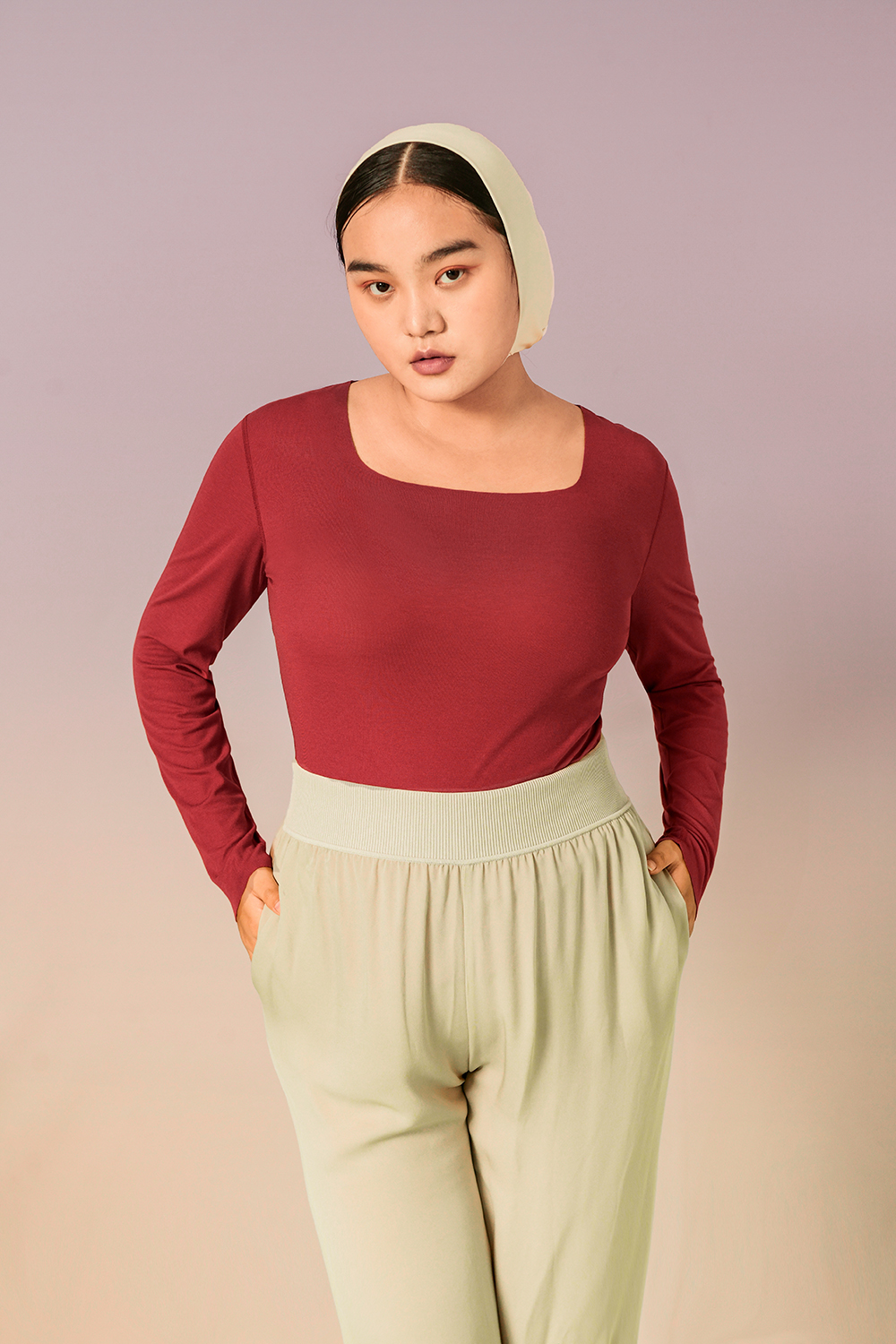 Plus Size Square Neck Oversized Long Sleeve Thermal Underwear Tops