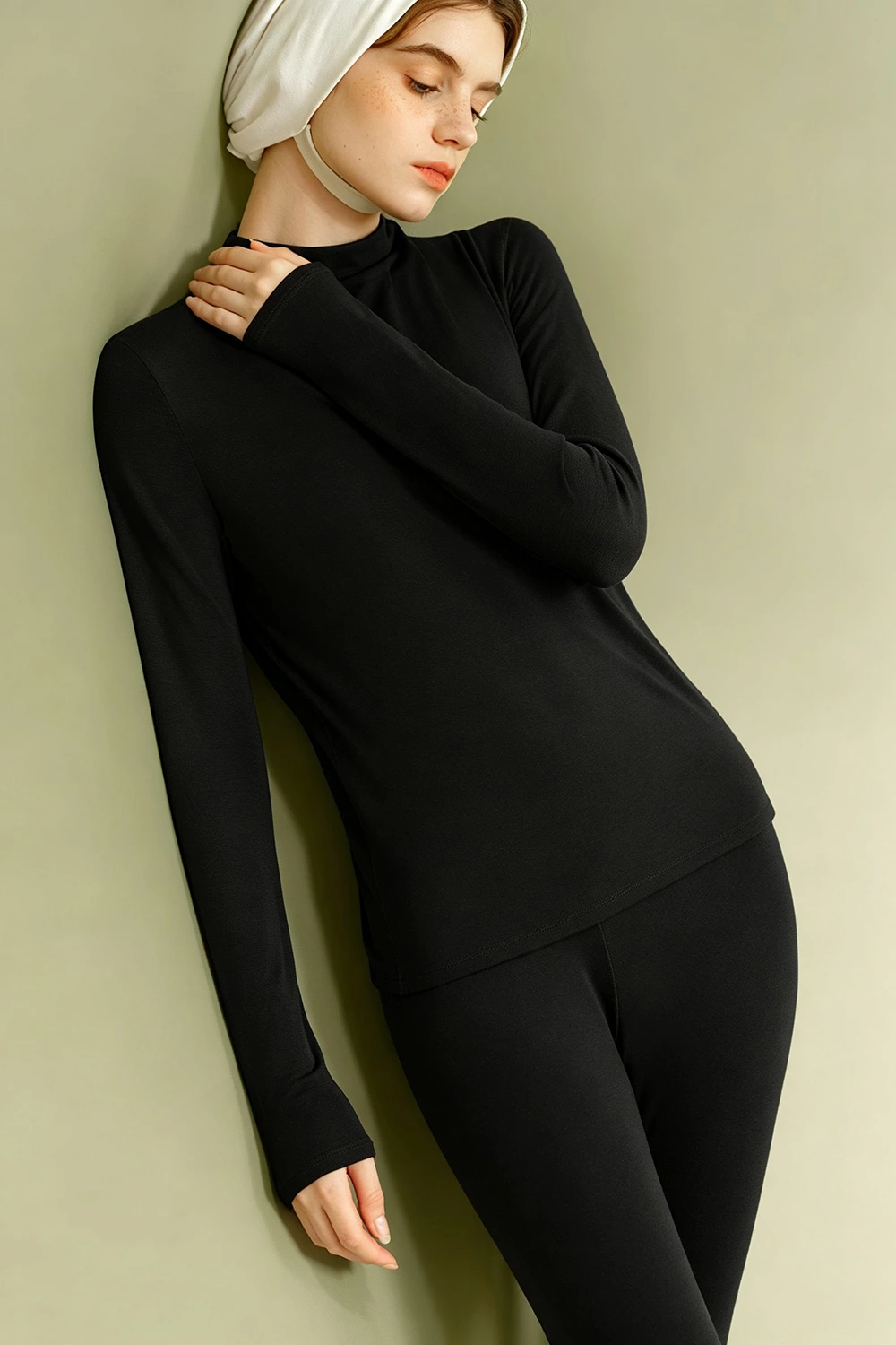 Lyocell Wool Long Sleeve Mock Neck Thermal Underwear Tops