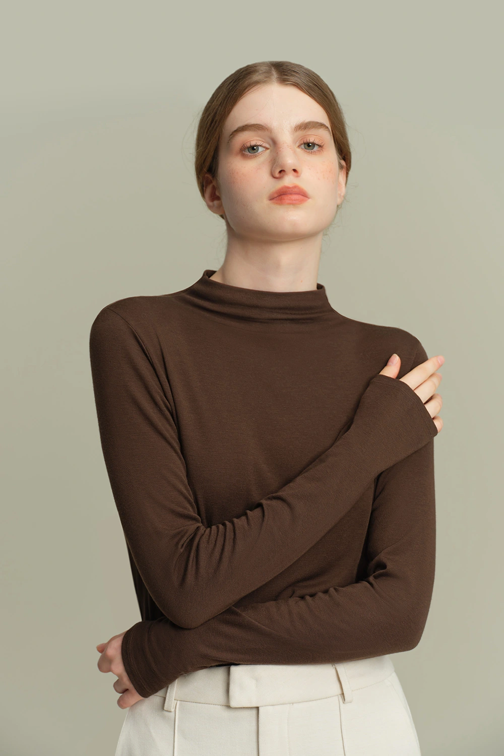 Lyocell Wool Long Sleeve Mock Neck Thermal Underwear Tops