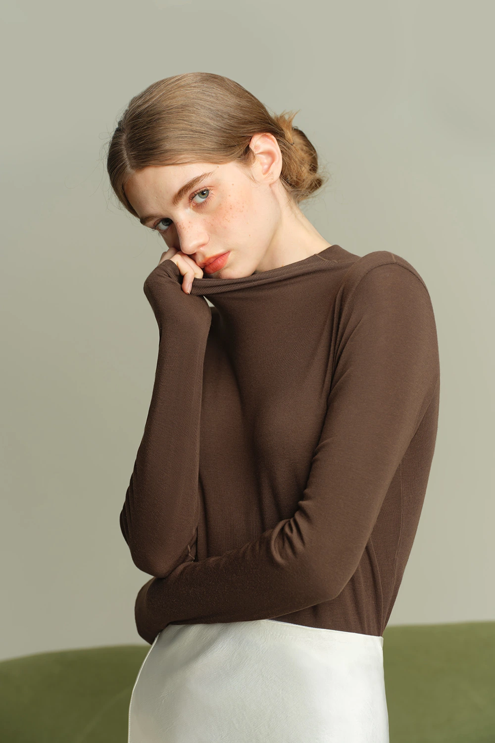 Lyocell Wool Long Sleeve Mock Neck Thermal Underwear Tops