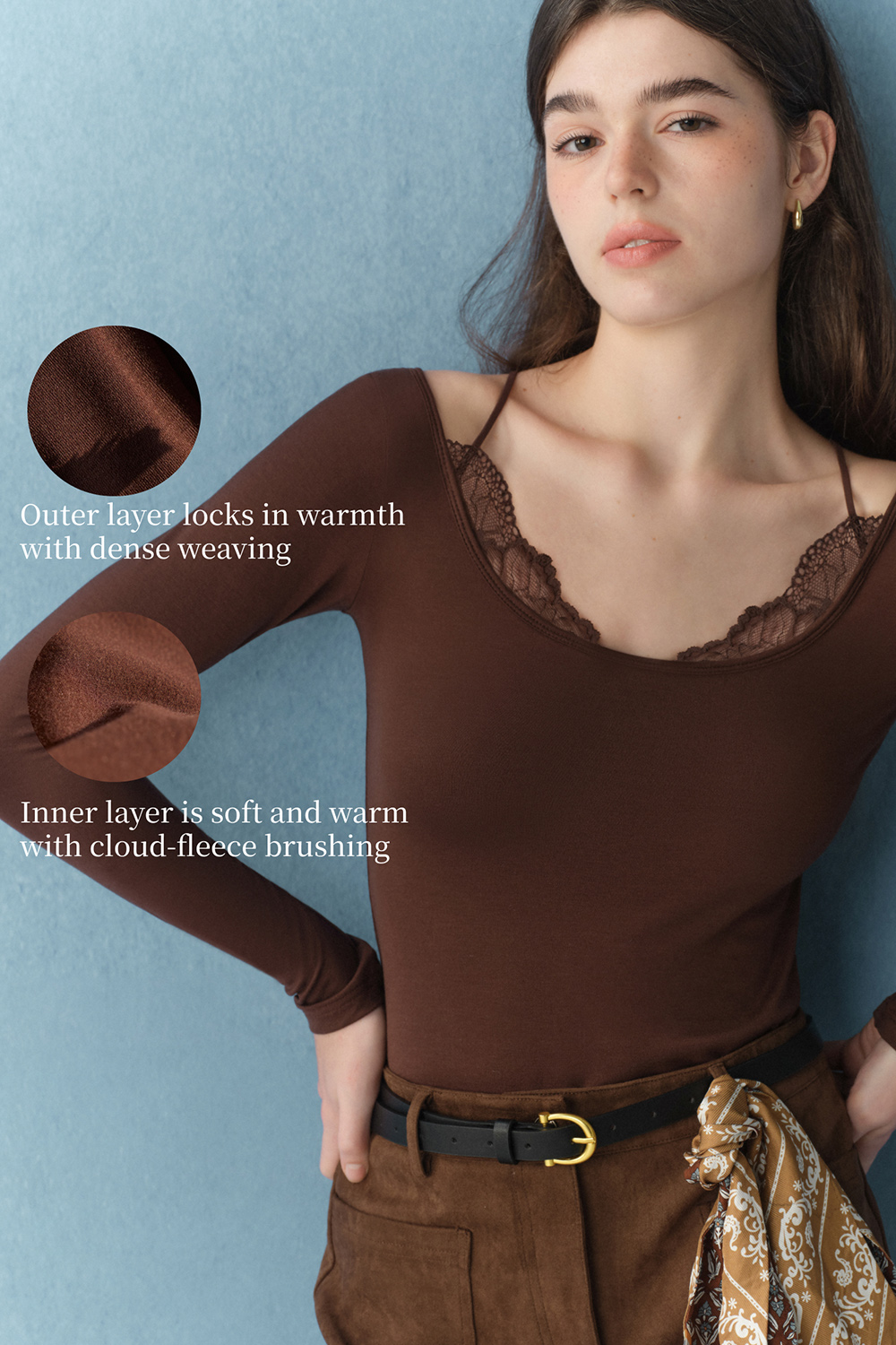 2 in 1 Lace Spliced Thermal Underwear