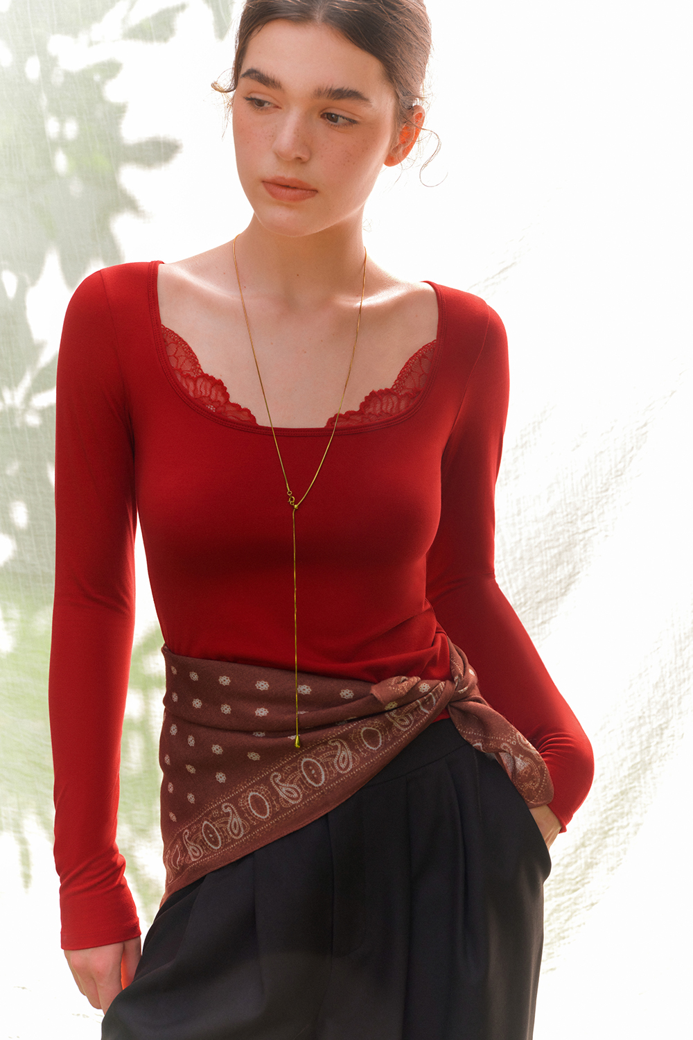 Square Neck Long Sleeve Thermal Tops