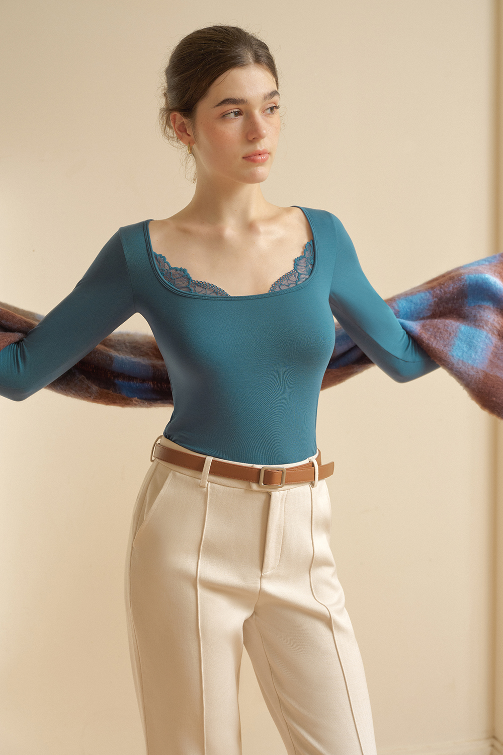 Square Neck Long Sleeve Thermal Tops