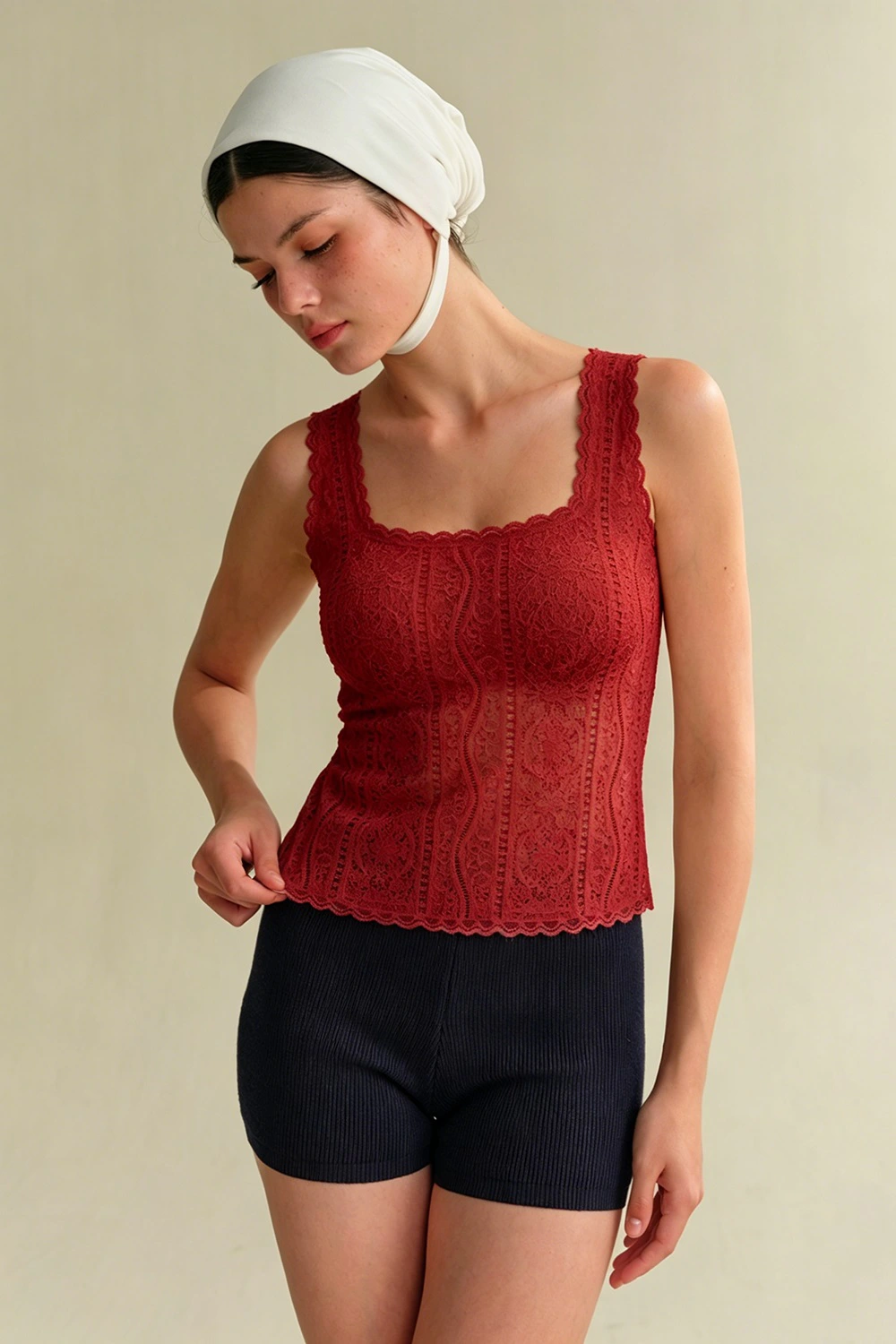 Sleeveless Square Collar Lace Thermal Underwear Vest Tops