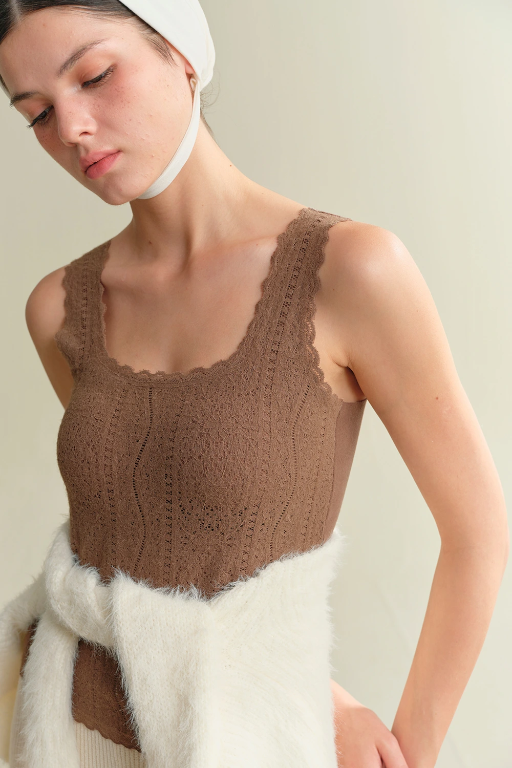 Sleeveless Square Collar Lace Thermal Underwear Vest Tops