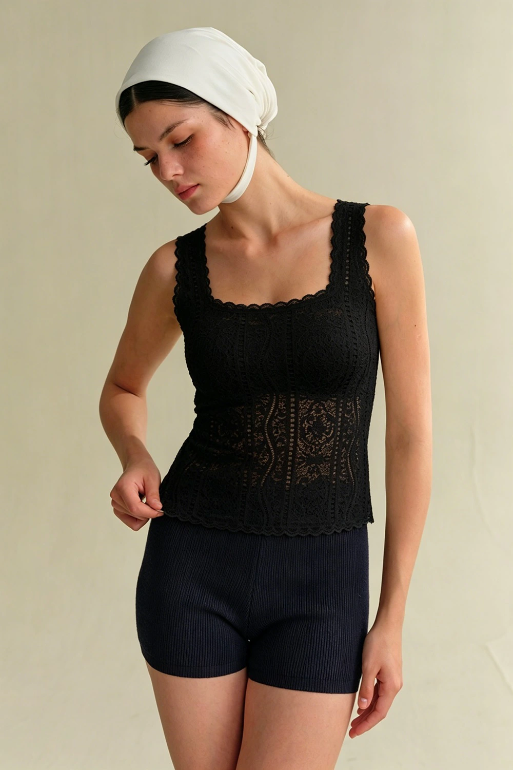 Sleeveless Square Collar Lace Thermal Underwear Vest Tops