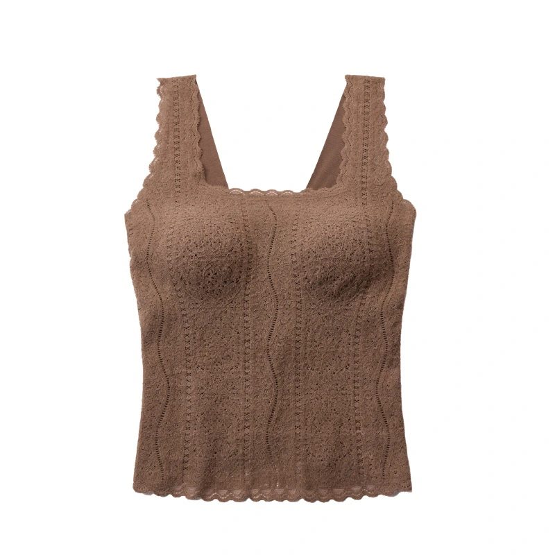 Sleeveless Square Collar Lace Thermal Underwear Vest Tops