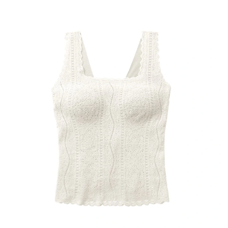 Sleeveless Square Collar Lace Thermal Underwear Vest Tops