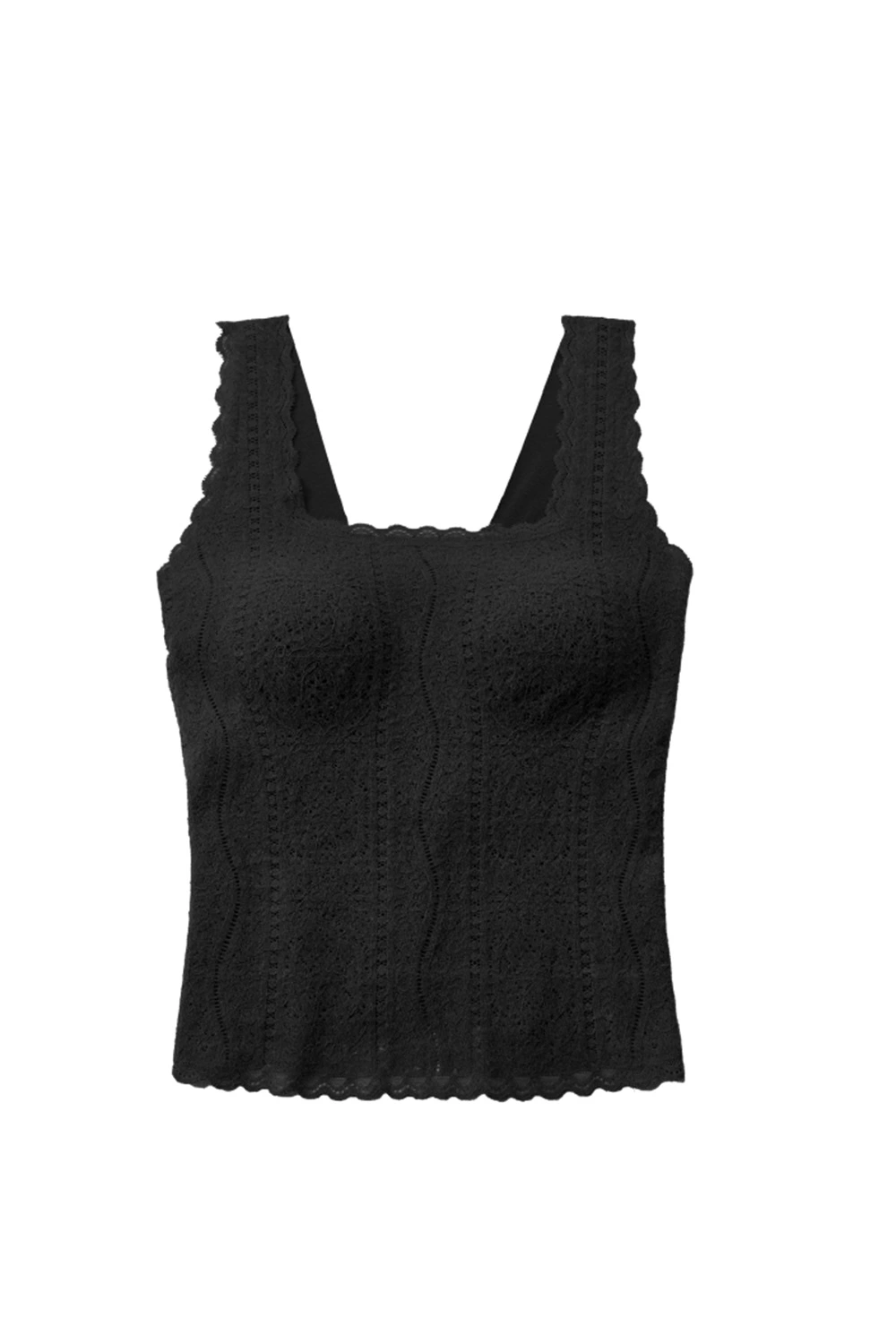 Sleeveless Square Collar Lace Thermal Underwear Vest Tops