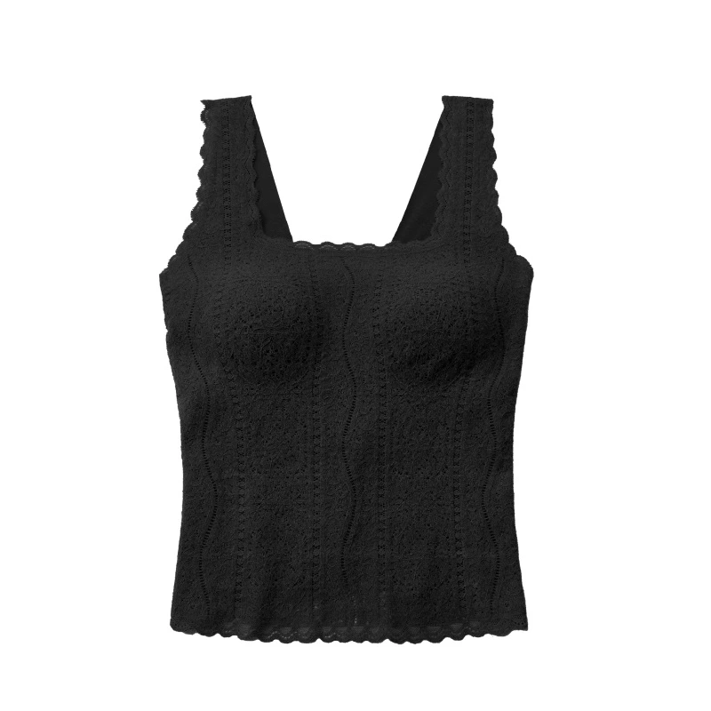 Sleeveless Square Collar Lace Thermal Underwear Vest Tops