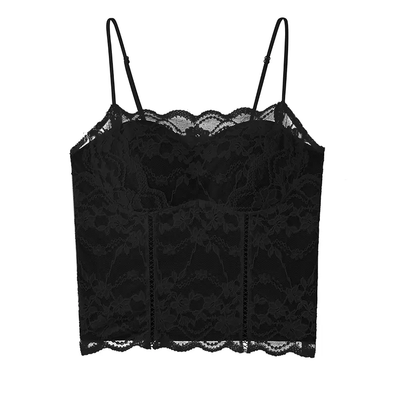Floral Lace Cami Slimming Crop Built-in Bra Tops