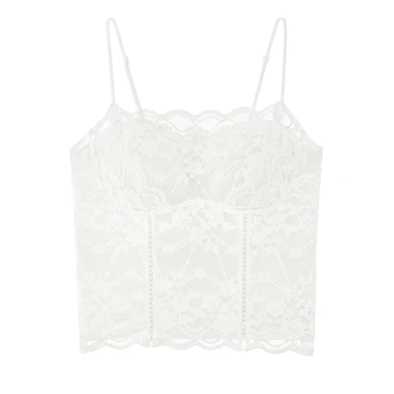 Floral Lace Cami Slimming Crop Built-in Bra Tops