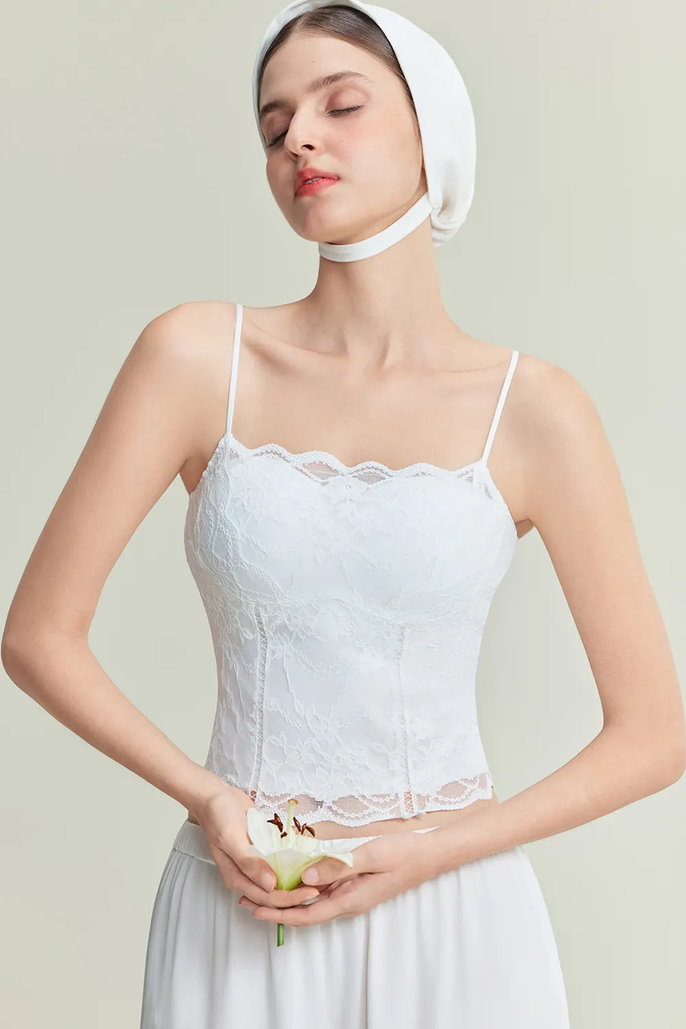 Floral Lace Cami Slimming Crop Built-in Bra Tops