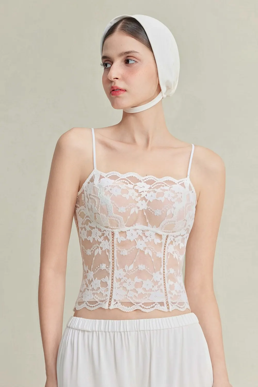 Floral Lace Cami Slimming Crop Built-in Bra Tops