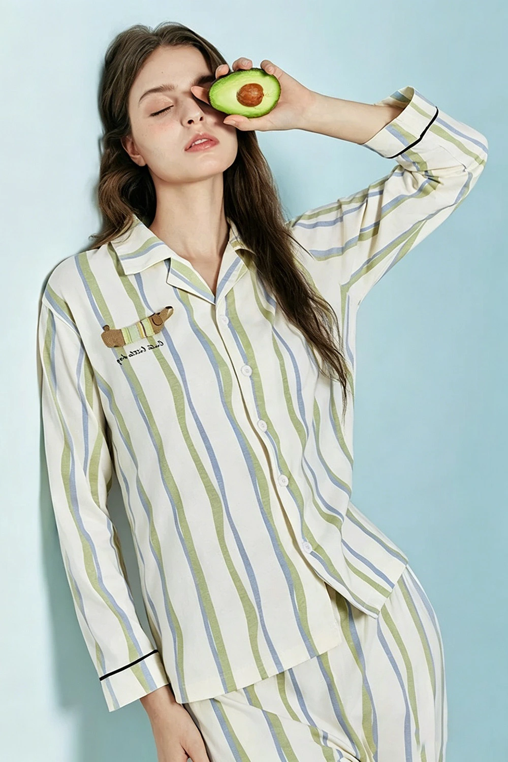 Cotton Striped Long Sleeve Casual Pajama Set