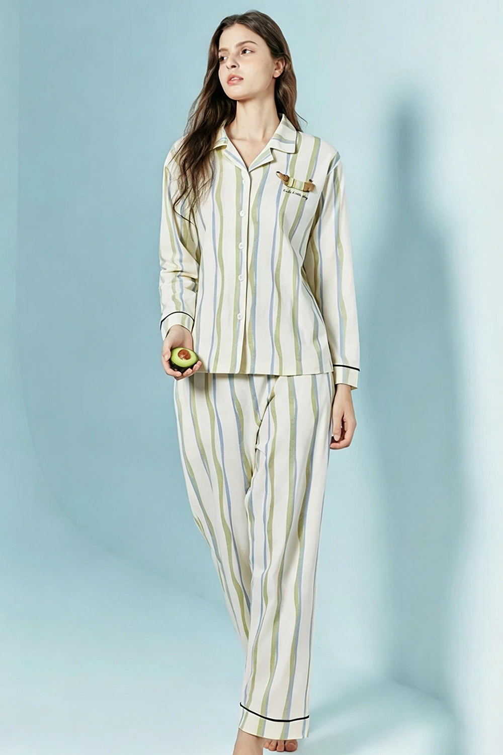 Cotton Striped Long Sleeve Casual Pajama Set