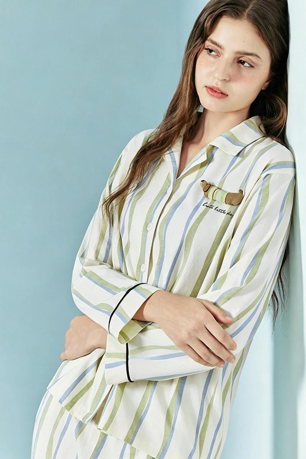 Cotton Striped Long Sleeve Casual Pajama Set