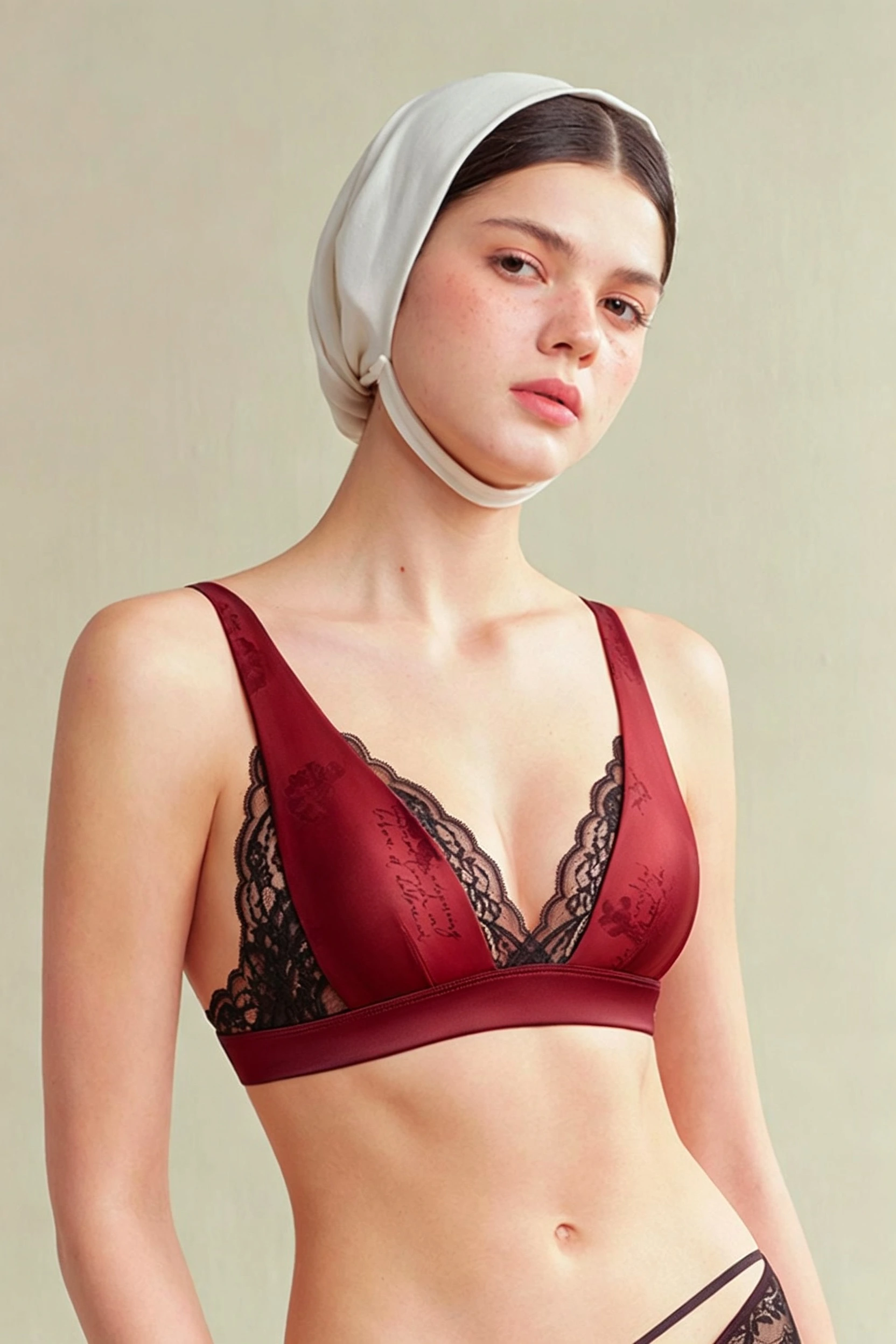 French Lace Patchwork 3/4 Cup Wilreless Plunge Satin Bra