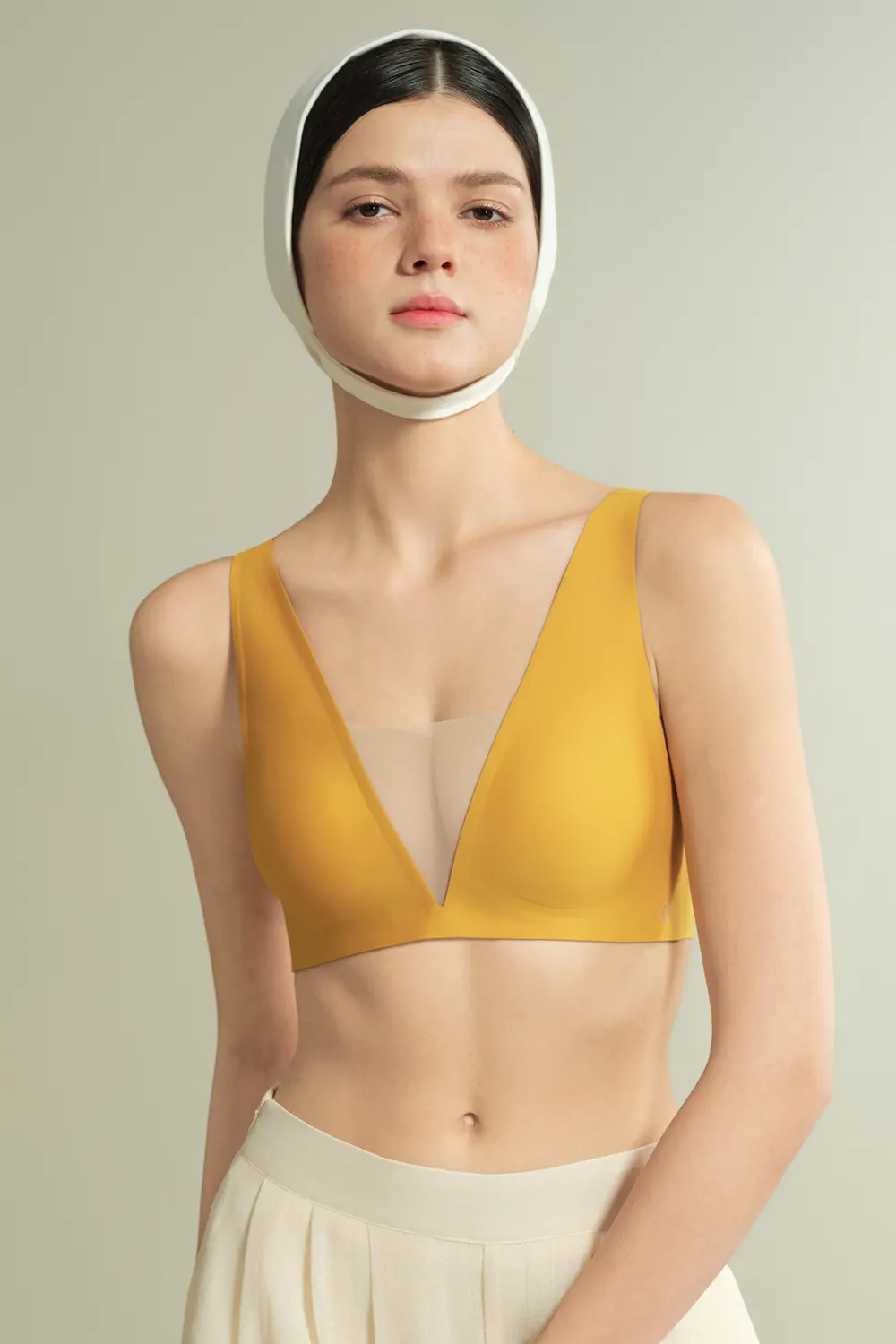 French Wireless Seamless Plung Deep V Mesh Bra