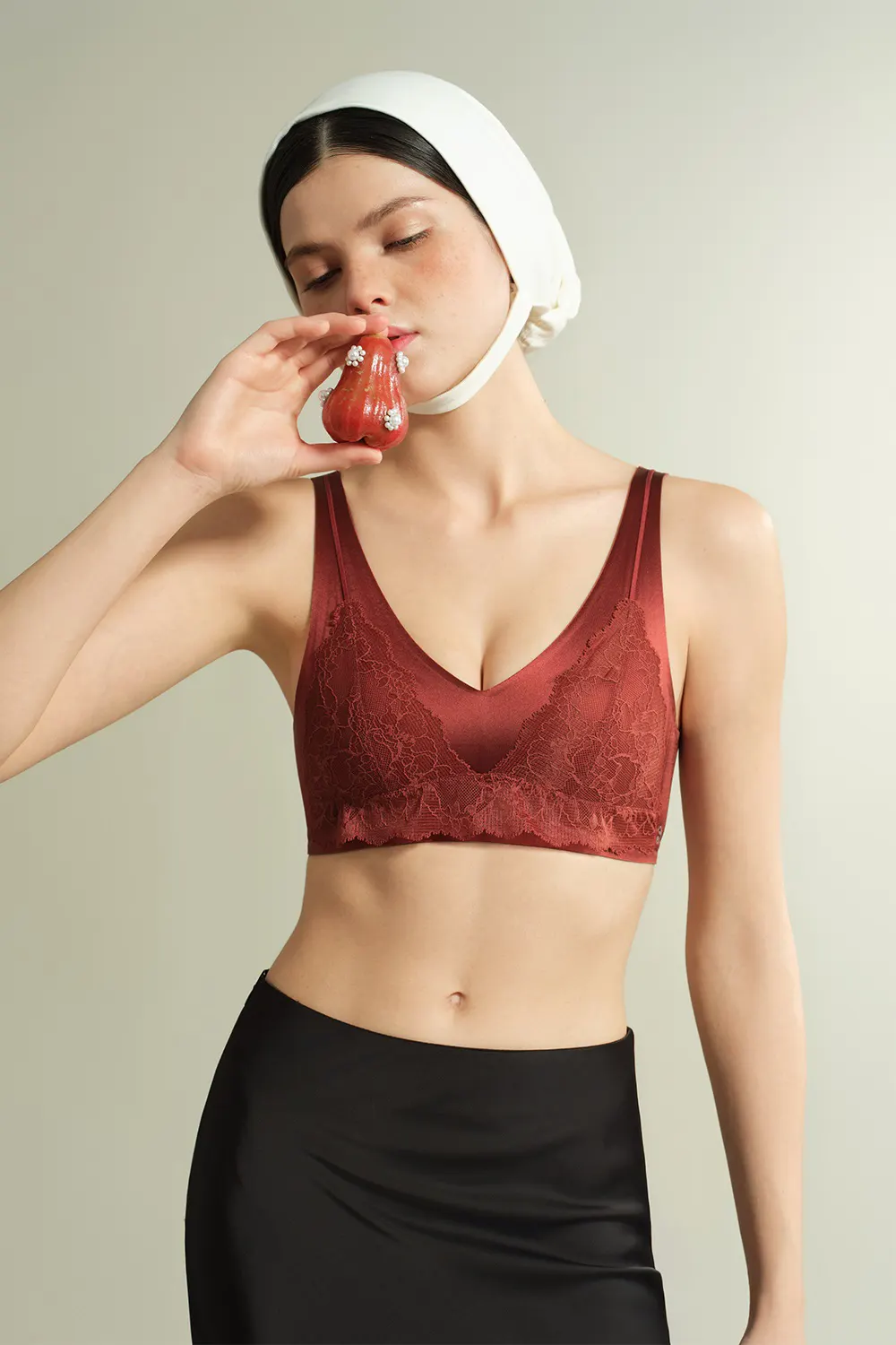 Lace Satin Wireless Plunge Bra