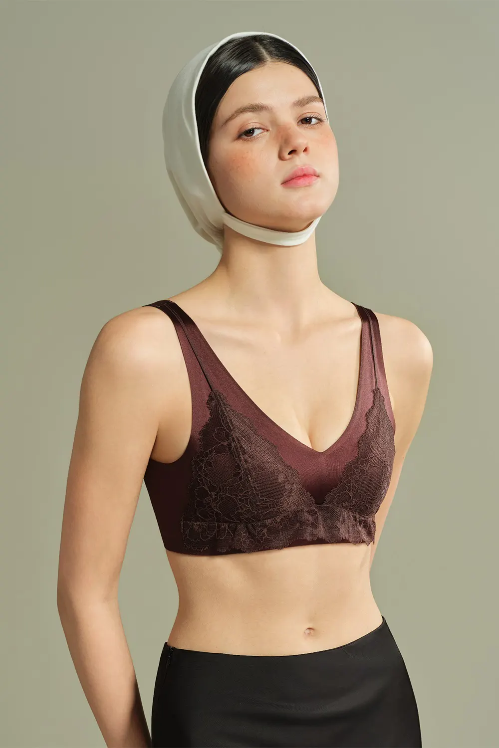 Lace Satin Wireless Plunge Bra