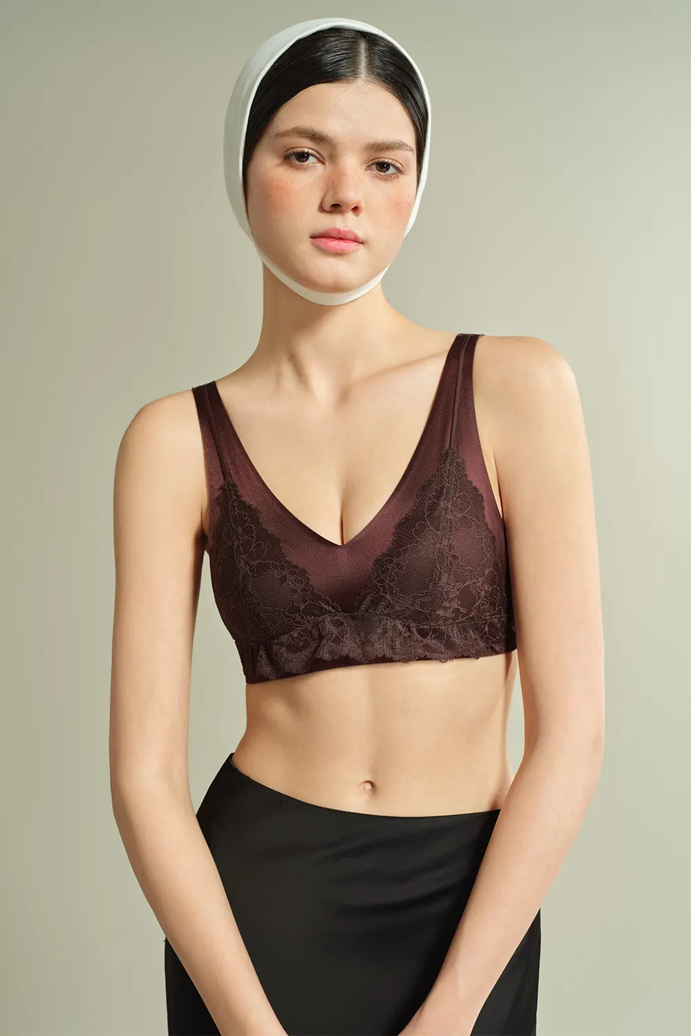Lace Satin Wireless Plunge Bra