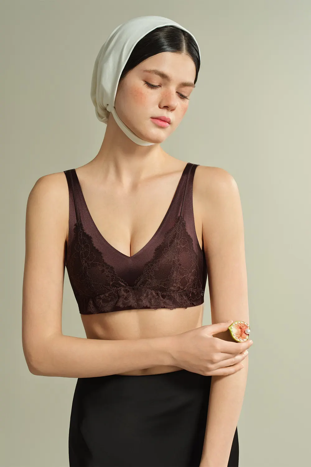 Lace Satin Wireless Plunge Bra