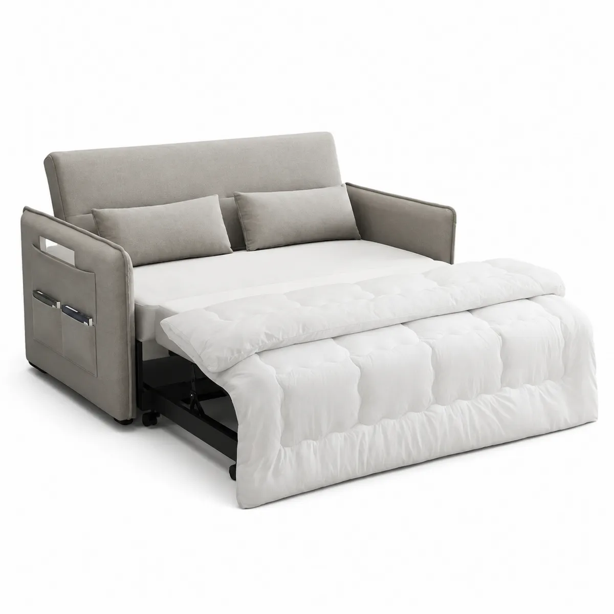 Divano Letto Convertibile in Tessuto Poliestere Grigio-Hearthglowe