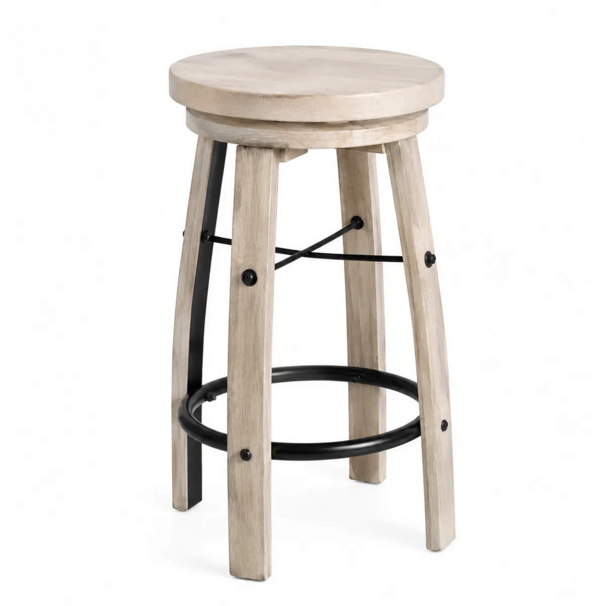 Sgabello in legno e metallo nero altezza 75 cm-Hearthglowe