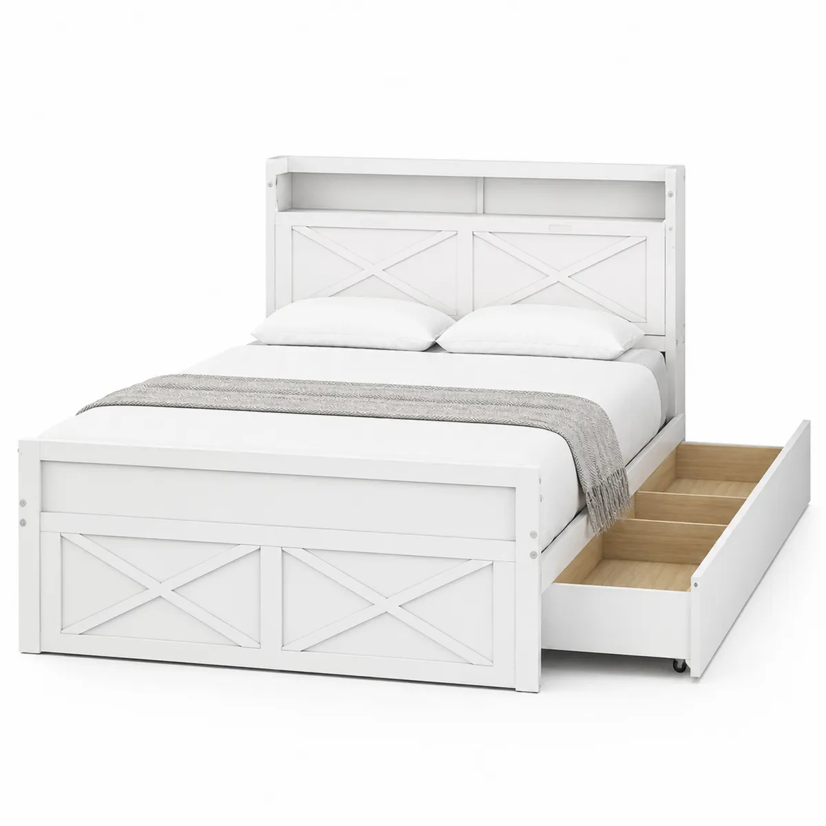 Letto in Legno Bianco con Cassetti-Hearthglowe